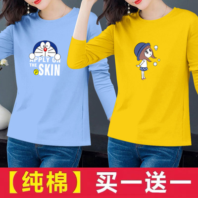 长袖韩版适中印花3D纯棉女T恤