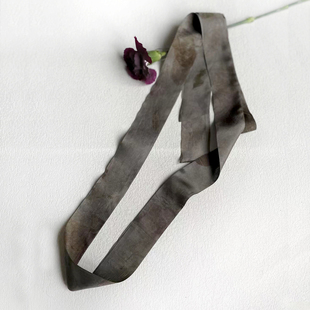 善本源 纯手工植物叶拓染 100%桑蚕丝 细长条窄丝巾 腰带发带飘带