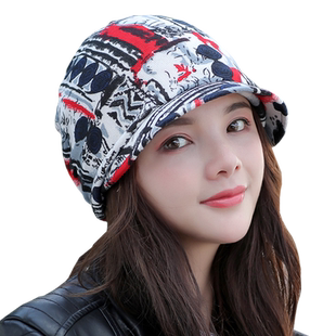 帽子女韩版套头帽秋冬天时尚月子包头帽多用头巾帽英伦双层鸭舌帽