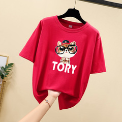 Real photo 2021 summer new loose large round neck short sleeve T-shirt for women