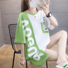 Real shot cotton medium length commuter Quarter Sleeve round neck loose short sleeve T-shirt