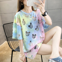 Summer net red medium length loose large short sleeve shirt