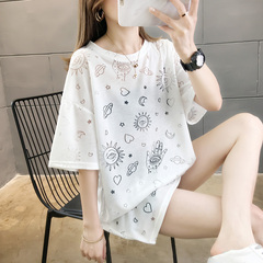 Summer net red medium length loose large short sleeve shirt