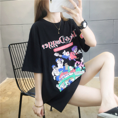 Real long cartoon cartoon crew neck loose short sleeve T-shirt