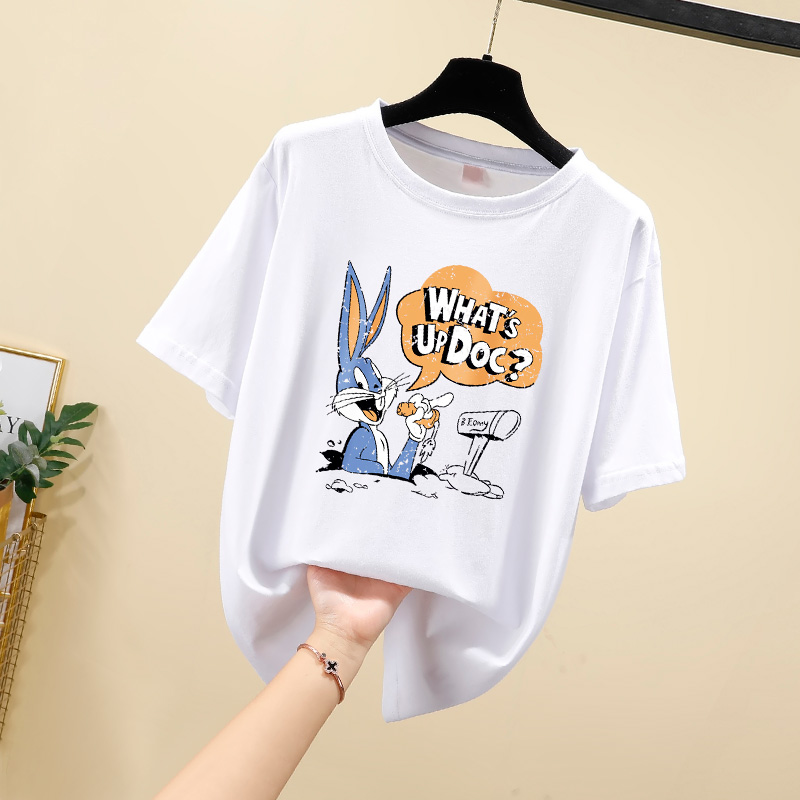 Real photo 2021 summer new loose large round neck short sleeve T-shirt for women