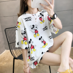 Real shooting summer new loose size cartoon short sleeve T-shirt women's pull frame