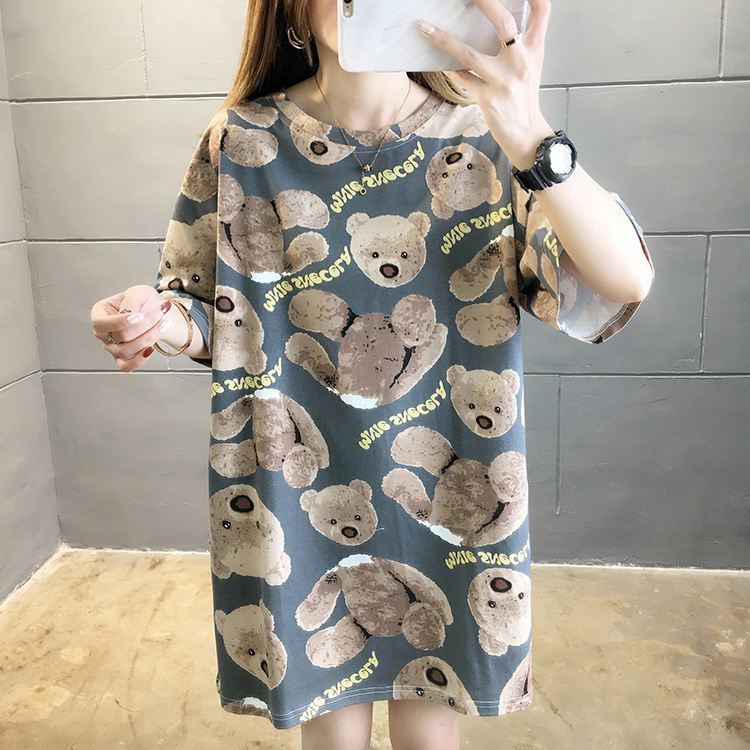 Real shot cotton summer cotton loose large medium length cartoon short sleeve T-shirt
