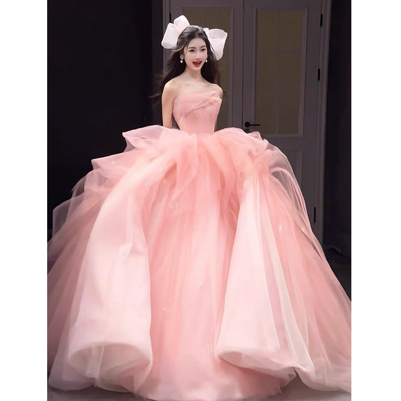 粉色抹胸晚礼服女高级感订婚超仙轻奢生日宴成人礼蓬蓬裙在逃公主图片