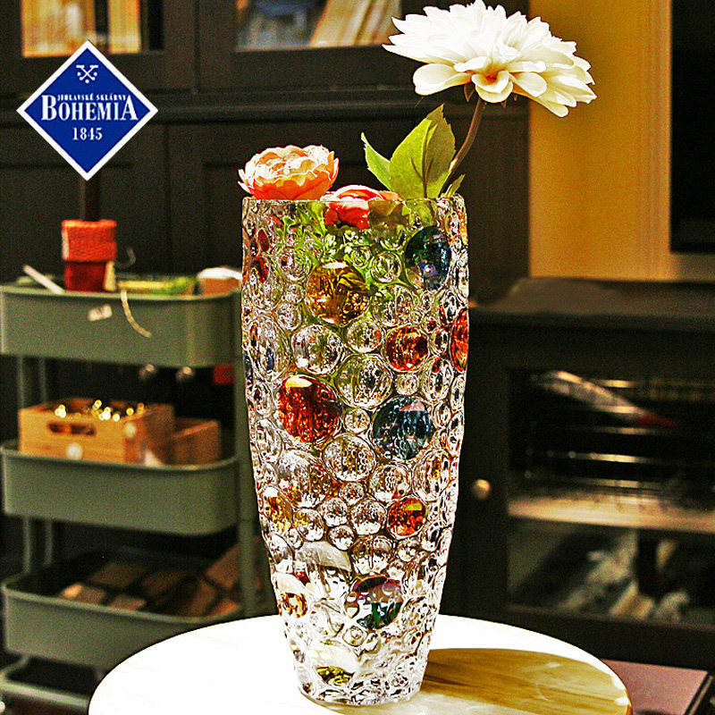 捷克bohemia进口水晶玻璃幻彩水晶花瓶北欧摆件轻奢家用插花瓶