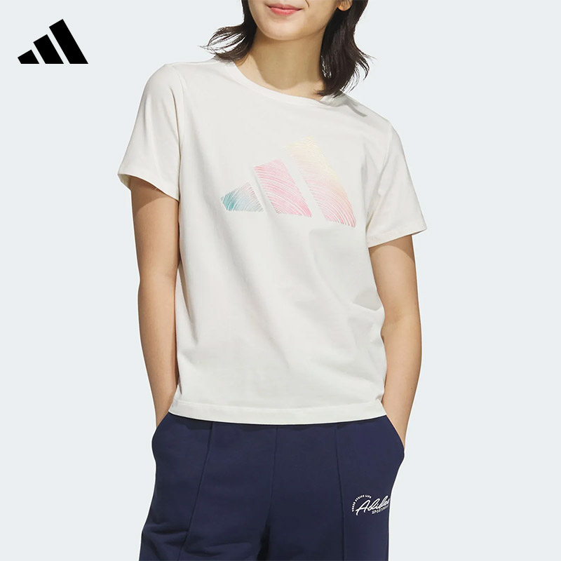Adidas阿迪达斯短袖女夏季大logo运动纯色T恤休闲圆领上衣JL6284