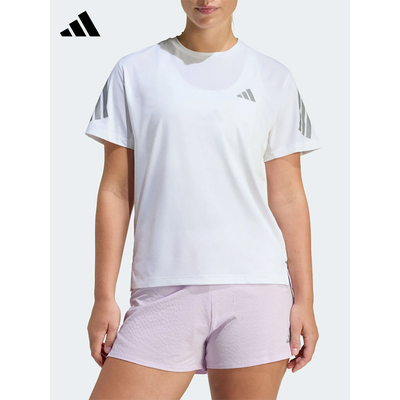 Adidas阿迪达斯女子跑步短袖圆领运动休闲T恤舒适透气上衣JZ5115