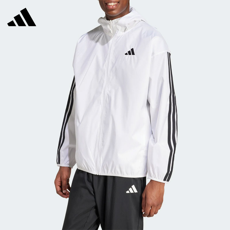 Adidas阿迪达斯男子经典条纹休闲夹克百搭运动防晒外套上衣JF3682