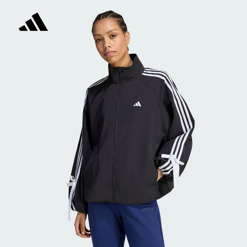 adidas阿迪达斯女子三条纹舞动系列外套蝴蝶结系带梭织夹克LD2935