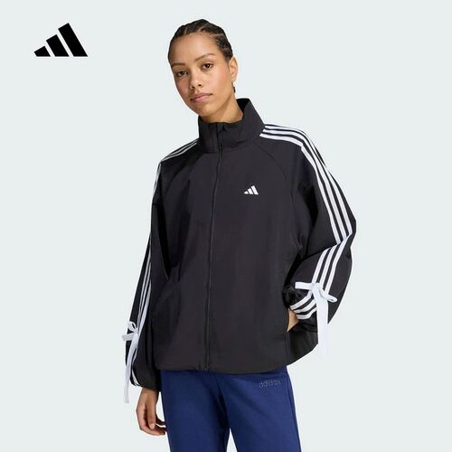 adidas阿迪达斯女子三条纹舞动系列外套蝴蝶结系带梭织夹克LD2935
