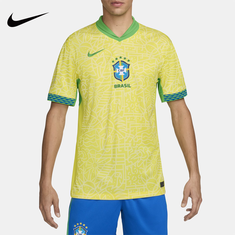 NIKE耐克新款2024美洲杯巴西队主场球迷版运动短袖球衣FJ4284-706