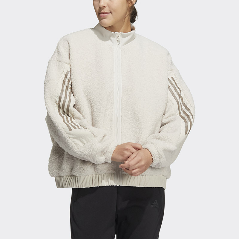 Adidas阿迪达斯外套女2022春季新款运动休闲三条纹立领夹克HM7456