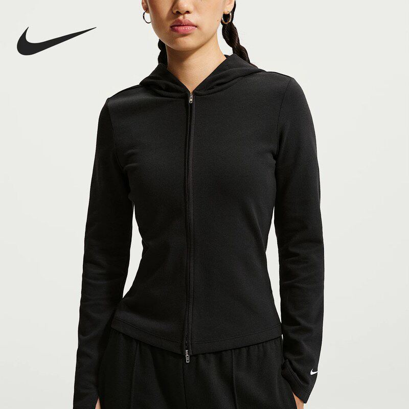 Nike耐克修身外套女26秋新款运动休闲黑色上衣连帽夹克IM8380-010