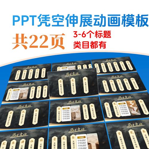 PPT凭空伸展动画模板（3-6个标题都有）【附教程，WPS效果差一些