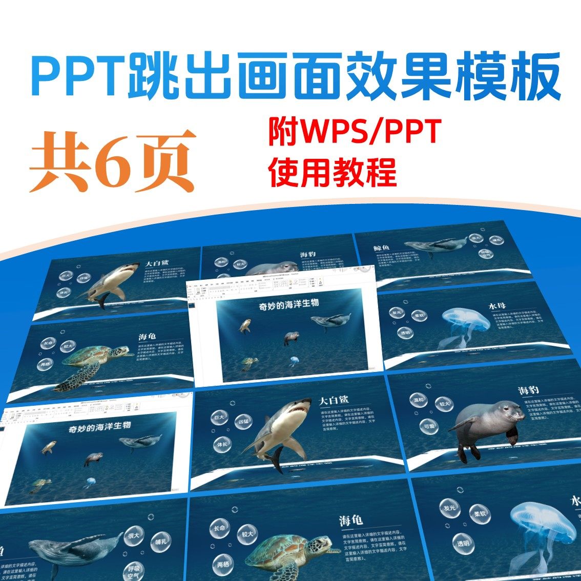 PPT跳出画面效果模板【附使用教程，WPS播放动画略有差距】