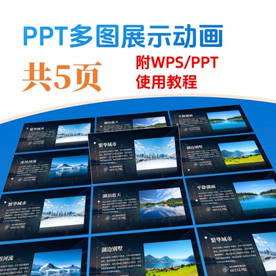 PPT向内倾斜多图轮播动画模板【附wps/PowerPoint使用教程】
