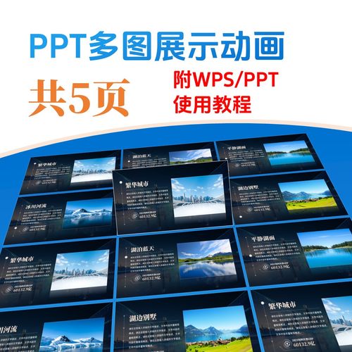 PPT向内倾斜多图轮播动画模板【附wps/PowerPoint使用教程】
