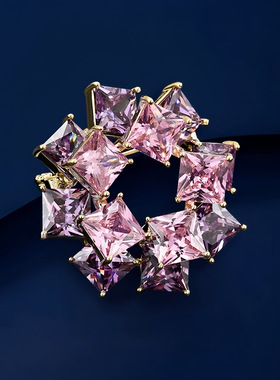 简约双层几何胸针高档女精致水晶胸花奢华设计感别针气质西装配饰