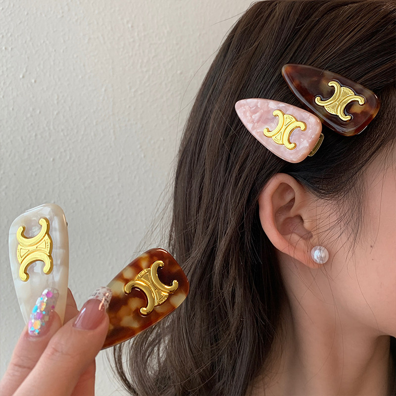 高级感法式复古大理石纹醋酸发夹鸭嘴夹时尚刘海夹前额碎发侧边夹