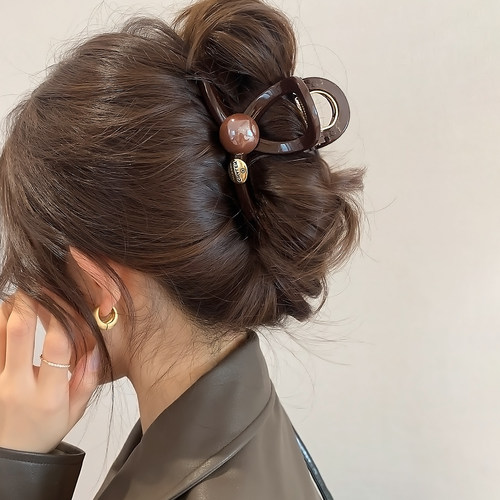 巧克力棕色抓夹女2025新款高级感中大号发夹气质盘发鲨鱼夹子发饰