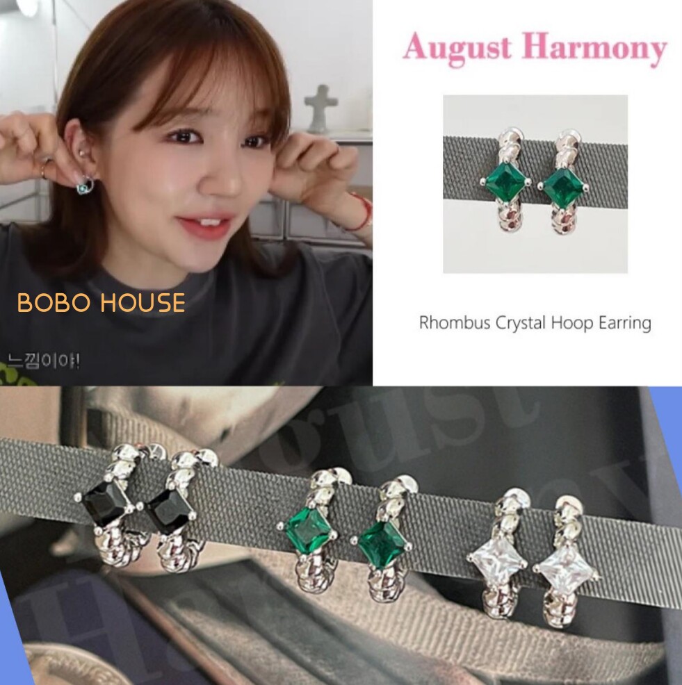 韩国设计师潮牌august harmony 尹恩惠同款时尚菱形绿水晶耳环