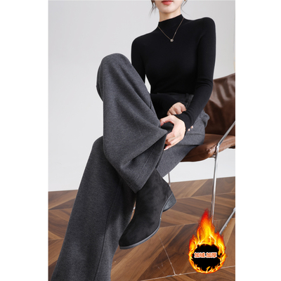 醋酸羊毛西装裤女秋冬2025新款灰色毛呢阔腿裤加绒加厚直筒长裤子