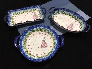 创意重工手绘波兰风小女孩双耳长形/船型/圆形花边烤盘桥边姑娘