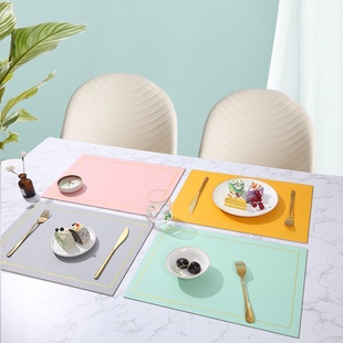 北欧ins皮革餐垫家用金边防水防油隔热垫轻奢无异味双色双面简约