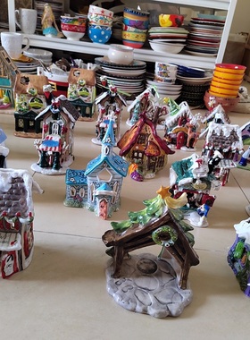 出口单bluesky手绘陶瓷烛屋房子摆件金丝熊仓鼠宝宝窝布鲁瓷