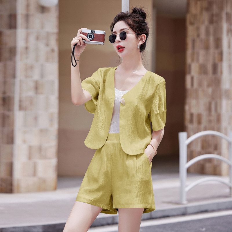 女装时尚套装夏气质领短袖一粒