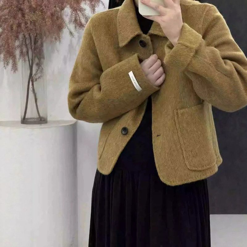 娃娃领秋冬上衣双面显瘦外套羊毛