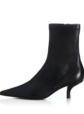 ALIAS MAE 2025进口小羊皮尖头细跟短筒杏色蛇纹时髦女秋冬瘦瘦靴