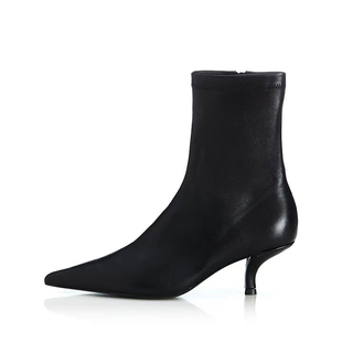 ALIAS 2025进口小羊皮尖头细跟短筒杏色蛇纹时髦女秋冬瘦瘦靴 MAE