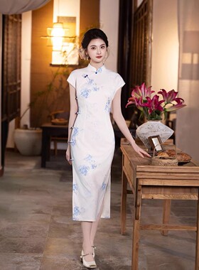 2026新款夏装复古改良年轻款气质显瘦淡雅竹节麻日常旗袍裙292625
