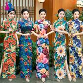 显瘦连衣裙日常中袖 修身 改良旗袍立体印花走秀表演 夏长款 2024新款