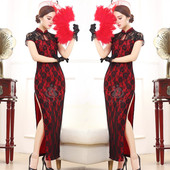 夜店年会演出服 改良旗袍连衣裙修身 天天特价 民国性感蕾丝长款