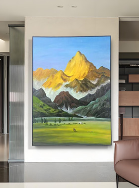 纯手绘绿色草原风景玄关走廊挂画