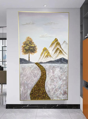 手绘油画客厅玄关《一路生金》