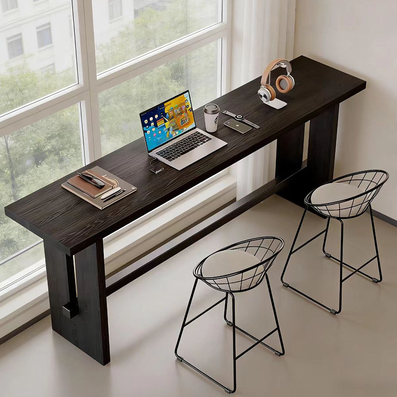 黑色实木吧台桌子客厅隔断高脚桌站立式书桌沙发后长条桌子酒吧台