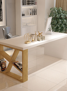 北欧白色办公桌实木会议桌长条桌简约现代电脑桌书桌设计师工作台