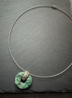 月末魔羯。原创。|狂放| 绿松石大扣子。老银件。银项圈。项链