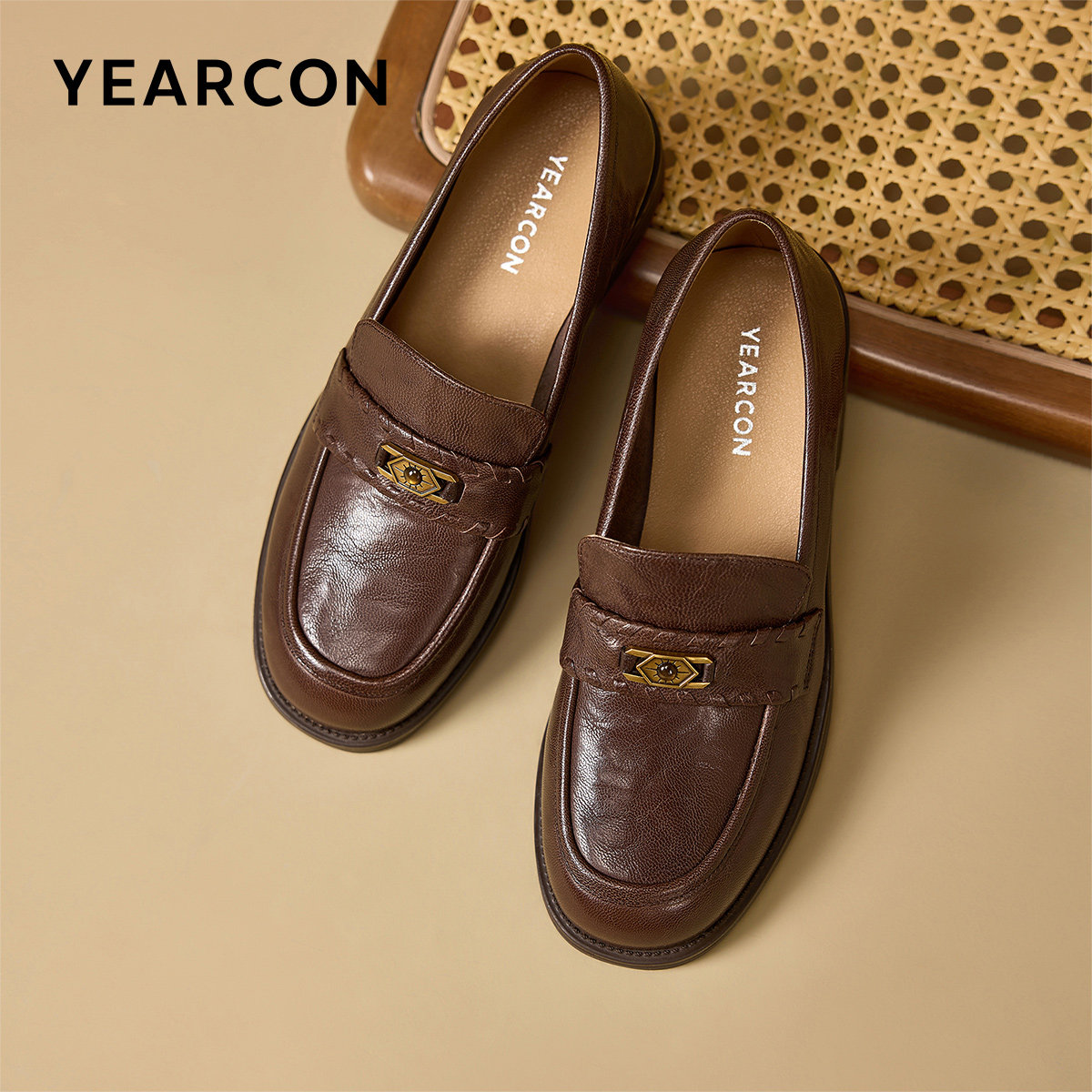 意尔康女鞋2026春季羊皮乐福鞋女士英伦小皮鞋一脚蹬通勤单鞋真皮,女鞋,乐福鞋（豆豆鞋）,淘宝优惠券,粉丝福利购,淘宝优惠卷