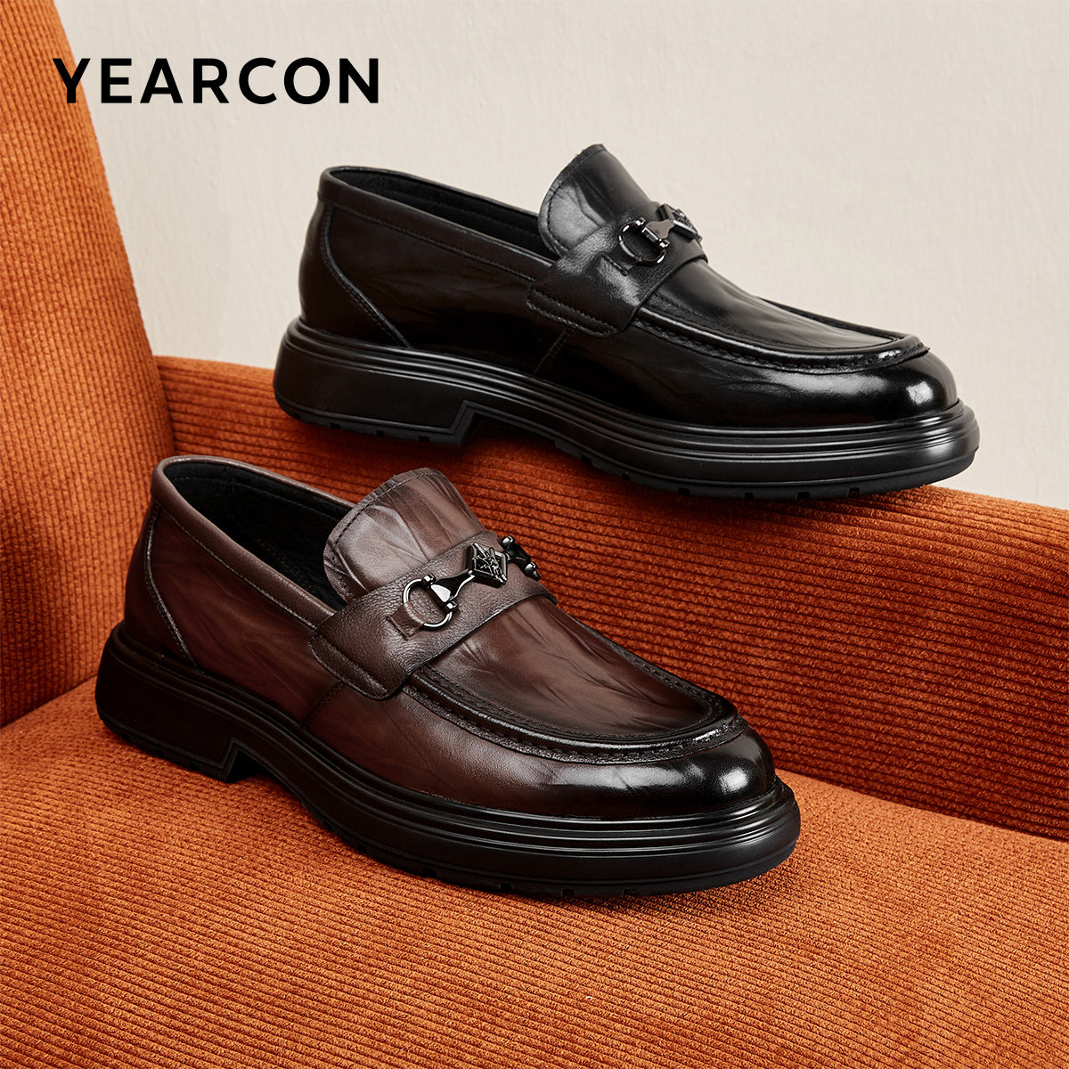 意尔康男鞋春秋季真皮商务休闲皮鞋乐福鞋英伦风男士单鞋一脚蹬