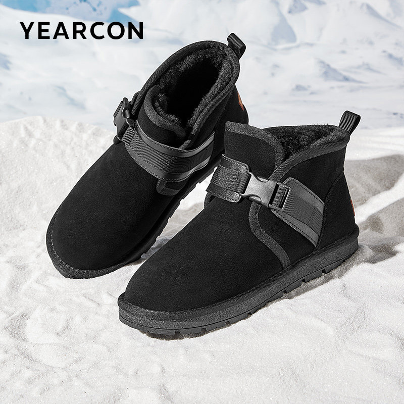 意尔康男鞋冬季男士雪地靴保暖棉鞋加绒加厚男款黑色靴子户外防寒