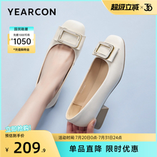 意尔康女鞋2025秋季大码粗跟单鞋方头真皮通勤工作皮鞋法式配裙子