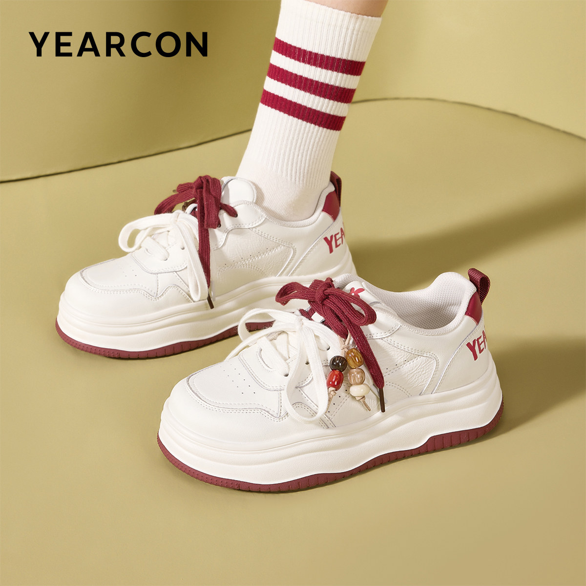 意尔康女鞋2026春季小白鞋厚底运动休闲百搭小个子板鞋面包单鞋